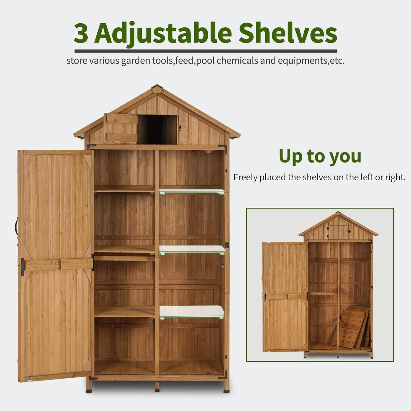 MCombo Large Outdoor Storage Cabinet with 3 Adjustable Shelves, 82 Inches Tall Storage Shed, Wood Garden Shed with Locks for Patio Yard Lawn, 1970