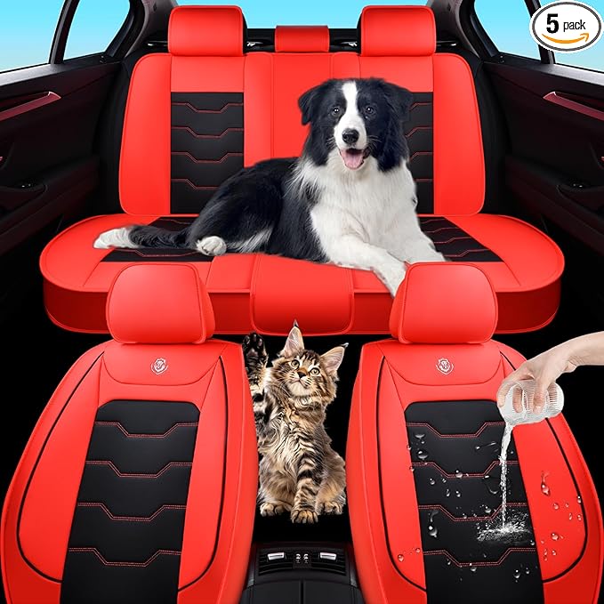 Red Car Seat Covers for Ford Bronco Sport 2021-2025 Car Seat Cover, Waterproof Faux Leather, Full Set of 5 Seats, Wear Resistance, Easy to Clean and Install, Protect and Upgrade Seats