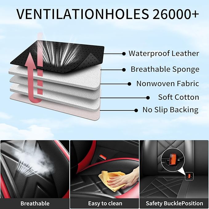 CX-90 Car Seat Covers Fit for Mazda CX-90 2007-2026, Full Coverage Premium Leather Waterproof Breathable Seat Covers Full Set, Automotive Seat Protectors, Airbag Compatible(5 Seats, Black Red)