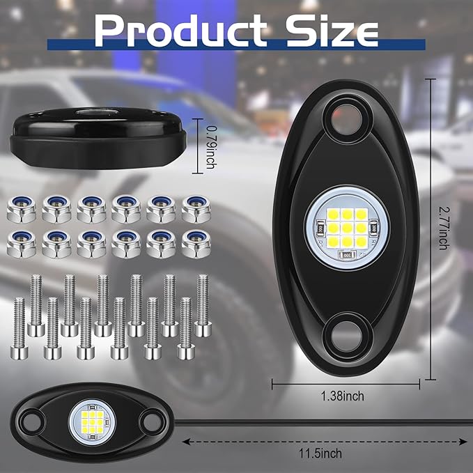 Macarrie 12 Pods Rock LED Lights for Car SUV Underglow Lights Waterproof Neon Trail Rig Lamp Lighting for Truck Motorcycle Boat ATV UTV and More(White)