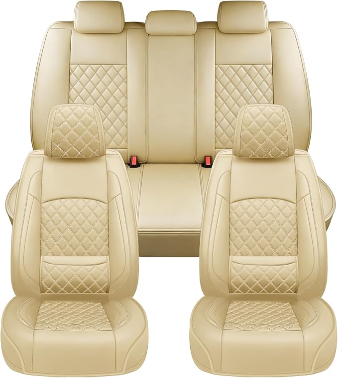Fit for Venue Seat Covers Compatible with Hyundai Venue 2020-2026 - Waterproof Breathable Leather Automotive Seat Cushions Protector,Airbag Compatible,Full Set 5 Seats(Beige)