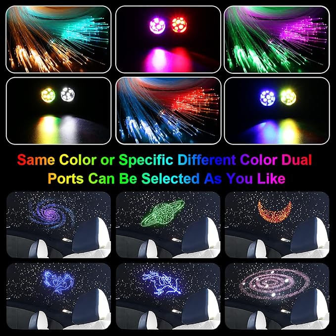 AKEPO 20W Twinkle Dual-Head Dual Color Fiber Optic Lights, Fiber Optic Star Ceiling Light Kit Sound Activated APP Remote Control for Car Starlights Headliner/Home 600pcs 13.1ft/4m Fiber Strands