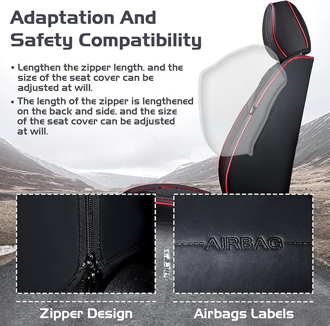 Truck Seat Covers for Chevy Silverado 2500 2007-2026, Waterproof Premium Leather Full Coverage Car Seat Cover, Muscle Sport Style Auto Interior Seat Cover Sets (Front Set/Black Red)
