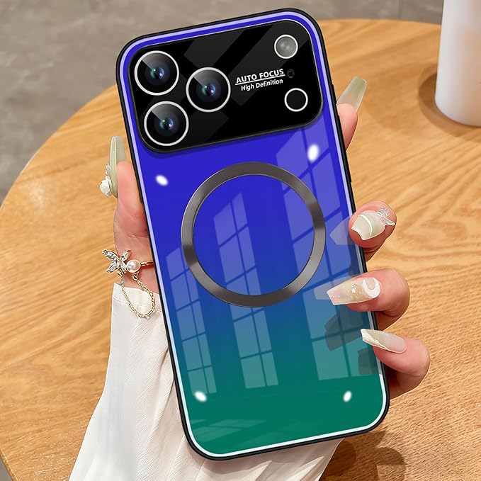 Guppy Compatible with iPhone 17 Pro Max Magnetic Case, with Full Camera Lens Protector [Compatible with MagSafe] Scratch Resistant Gradient Glass Back Cover Phone Case-Purple