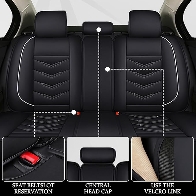 Car Seat Cover 6 Seats for Ford Explorer 2000-2026, Waterproof Durable Compatible Airbag, Premium Leather Seat Protector(6 Seats Luxury,Black White)