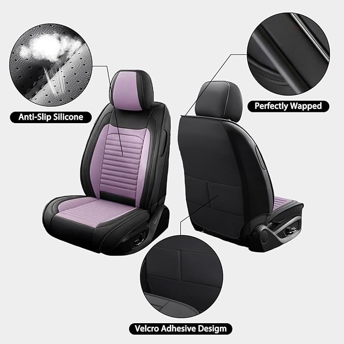 Car Seat Covers Full Set Fit for Toyota Prius 2001-2025,2026, Premium Faux Leather Car Seat Protector,Breathable Anti-Slip Full Wrapping Edge Seat Covers(Black&Purple,Full Set)