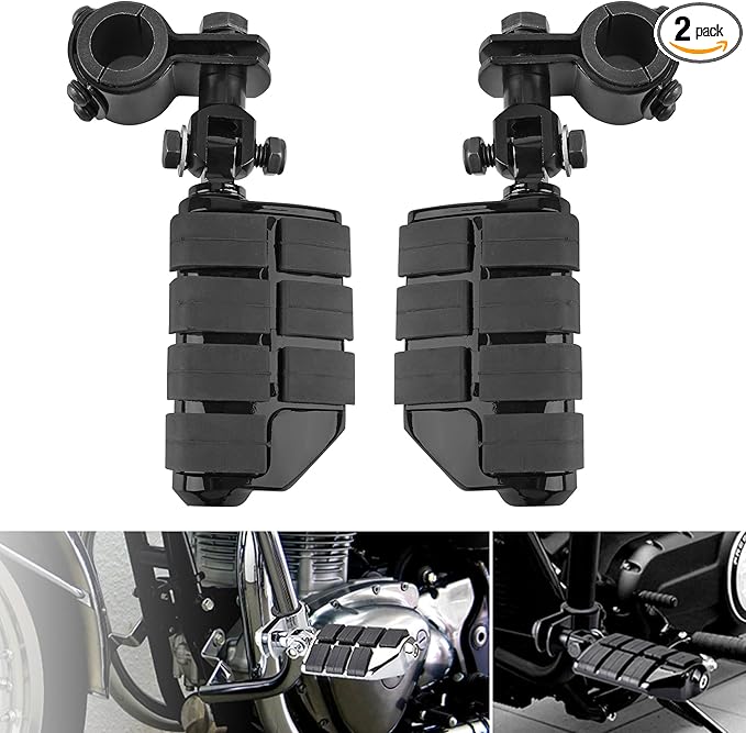 Motorcycle Clamp-on Highway Pegs Universal Adjustable Engine Guard Foot Rests w/Mount Clamp Kit For Most Motorcycle Models with 25mm 32mm 34mm Crash Bar Tube Accessories(Black Style)