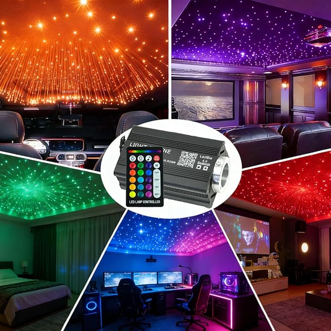 Twinkle Headliner Star Light, 16W 1200Pcs*1200pcs*0.03in*118in Ceiling Fiber Optic Lights APP/Remote Control Sound Activated Mode RGBW for Car Home Star Ceiling Decoration