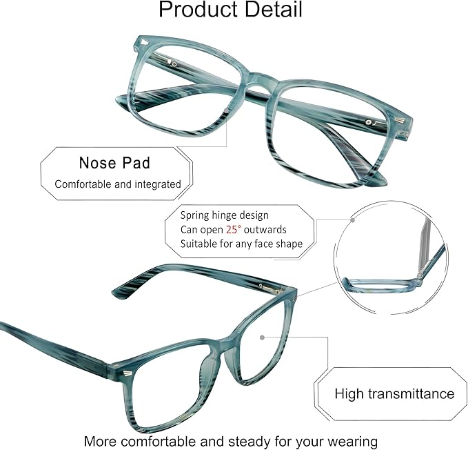 YEIN Bifocal Reading Glasses with Blue Light Blocking Lenses, Bifocal Reader for Women and Men, Vintage Square frame with Spring Hinge (+0.50/+2.25 magnification)