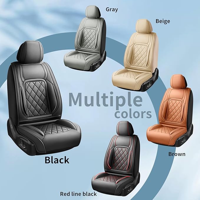 Fit Tucson Car Seat Covers Compatible with Hyundai Tucson 2010-2025 2026, Premium Leather Breathable, Wear Resistant, Airbag Compatible, All-Weather & Full Coverage, 2 Front Seat Red Line Black