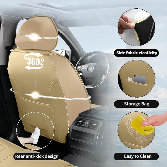 Fit Tucson Car Seat Covers Compatible with Hyundai Tucson 2010-2026, Premium Leather Breathable,Wear Resistant, Airbag Compatible, All-Weather Protection & Full Coverage, Full Set Beige&Black