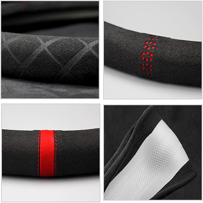 Suede Steering Wheel Cover,Compatible with Audi A3 A4 A5 A6 A8 R8 RS7 S3 S5 S6 S8 SQ5 TT Q7 Suede Leather Sport Non-Slip Wheel Cover Car Interior Accessories 15 inch for Man and Women
