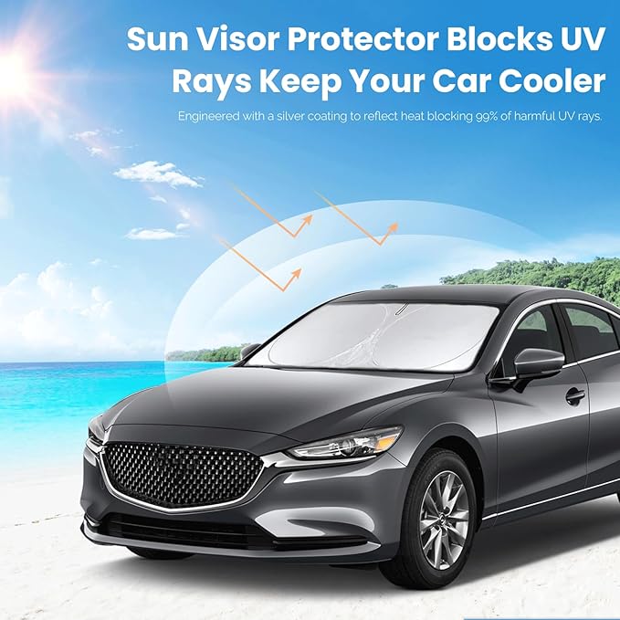 Custom Fit Mazda 6 Windshield Sunshade for Mazda 6 2014-2021 Mazda6 Accessories Front Window Shades Cover for Windshield Sun Visor Protector 210T Reflector Block Heat Protector Blocks UV Rays