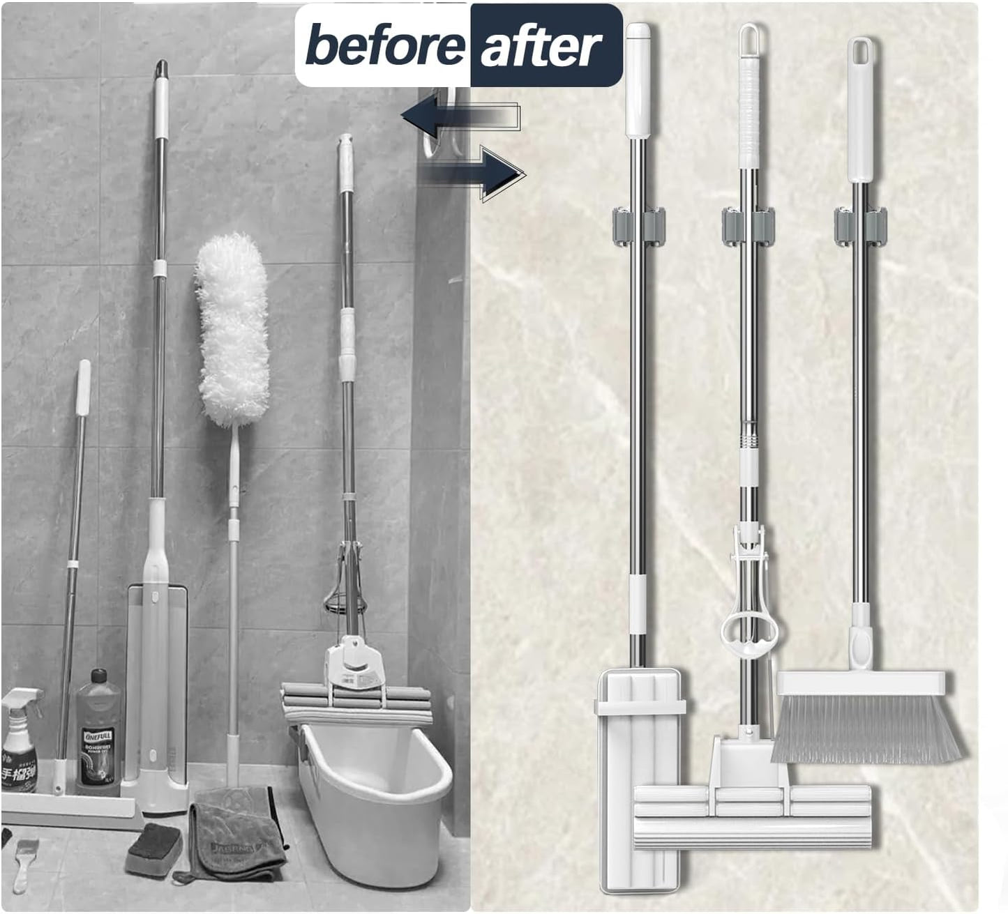 3-H 4 Pack Mop and Broom Holder Big Size Hanging 1 KG Extra,Broom Hanger Wall Mount for Hanging and Organizing Shove Rake Yard Tools in Shed Kitchen Laundry Room Bathroom Garden(grey)
