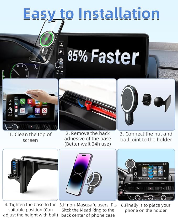 PZK Car Phone Mount for Honda Accord 2018-2022 Sport SE/EX/EX-L/Touring/LX Accessories 10th Gen Accord for 8-inch Screen Magnetic 15W Fast Wireless Charger Phone Holder 360° Rotation with Stroage Box