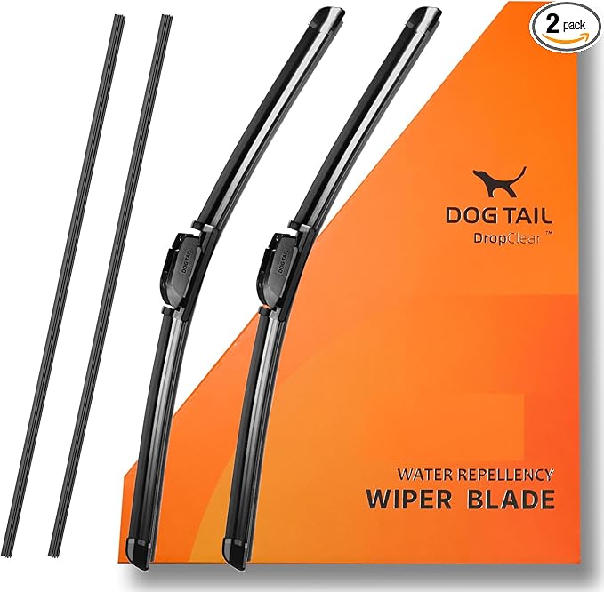 DOG TAIL Water Repellent Silicone Wiper Blades 26" 18" Set with Multiple Adapters and 2 Refills, Automotive Replacement Front Windshield Wiper Blades for My Car with Water Repellency Formula DropClear