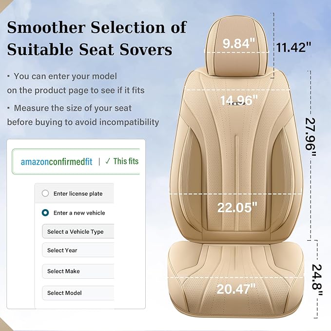 Coverado Car Seat Covers, Front Seat Covers for Cars, 2 Pack Beige Leather Seat Covers, Universal Seat Covers Front Seat, Automotive Seat Covers Waterproof Car Seat Protector Fit for Most Vehicles