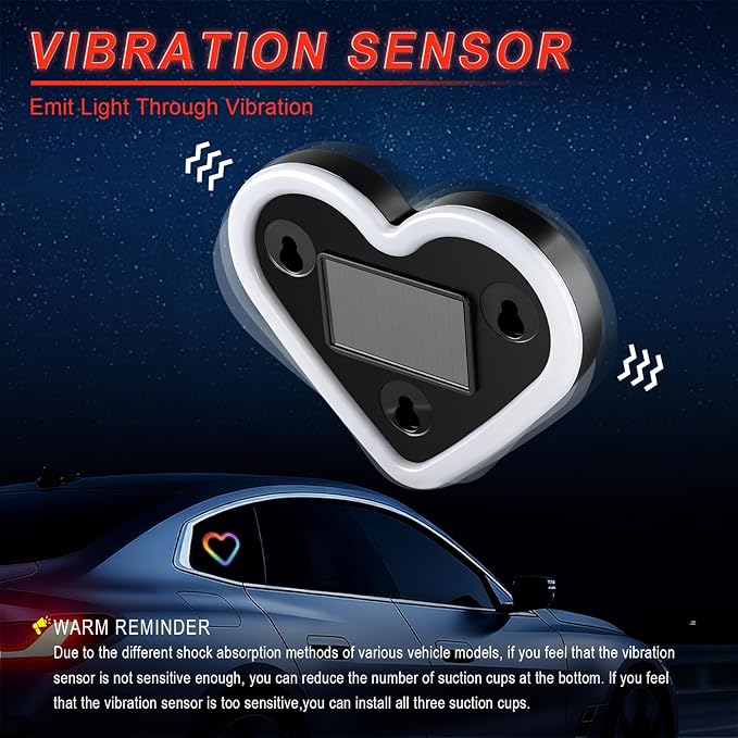iFunyLED Car LED Interior Lights, Heart-Shaped Ambient Light for Windows, 8 Lighting Modes, Charging Through Type-c and Solar Energy, Car Decorations for Women Men, Pack of 2, (Multicolor)