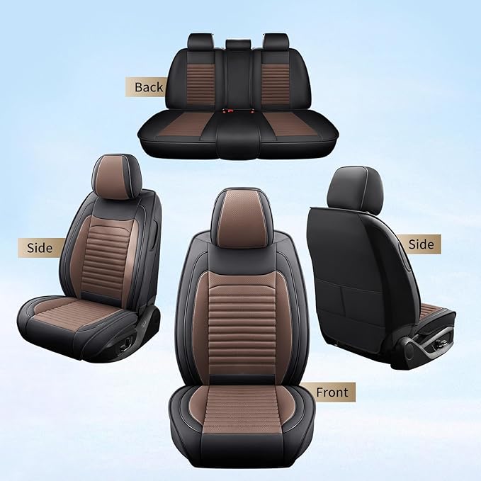 Car Seat Covers Full Set Fit for Toyota RAV4 Hybrid 2016-2026, Premium Faux Leather Car Seat Protector,Breathable Anti-Slip Full Wrapping Edge Seat Covers(Black&Brown,Full Set)