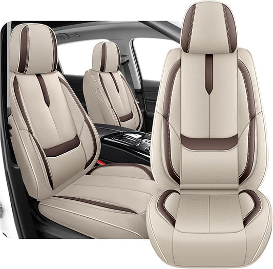 Fit for 98% of Mercedes Benz Car Seat Covers, Premium Nappa Leather Seat Cover, Fully Wrapped Protect Modern Style Seat Cover (2-Seat Standard, Beige & Brown)