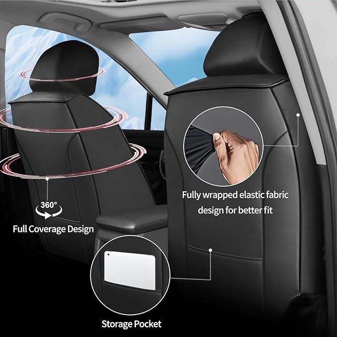 Fit RAV4 Car Seat Covers Set for Toyota RAV4 2019 2020 2021 2022 2023 2024 2025 LE,XLE,XLE Premium Limited Automotive Cushion Protector Replacement, Waterproof Faux Leather(Full Set,Black&Red)