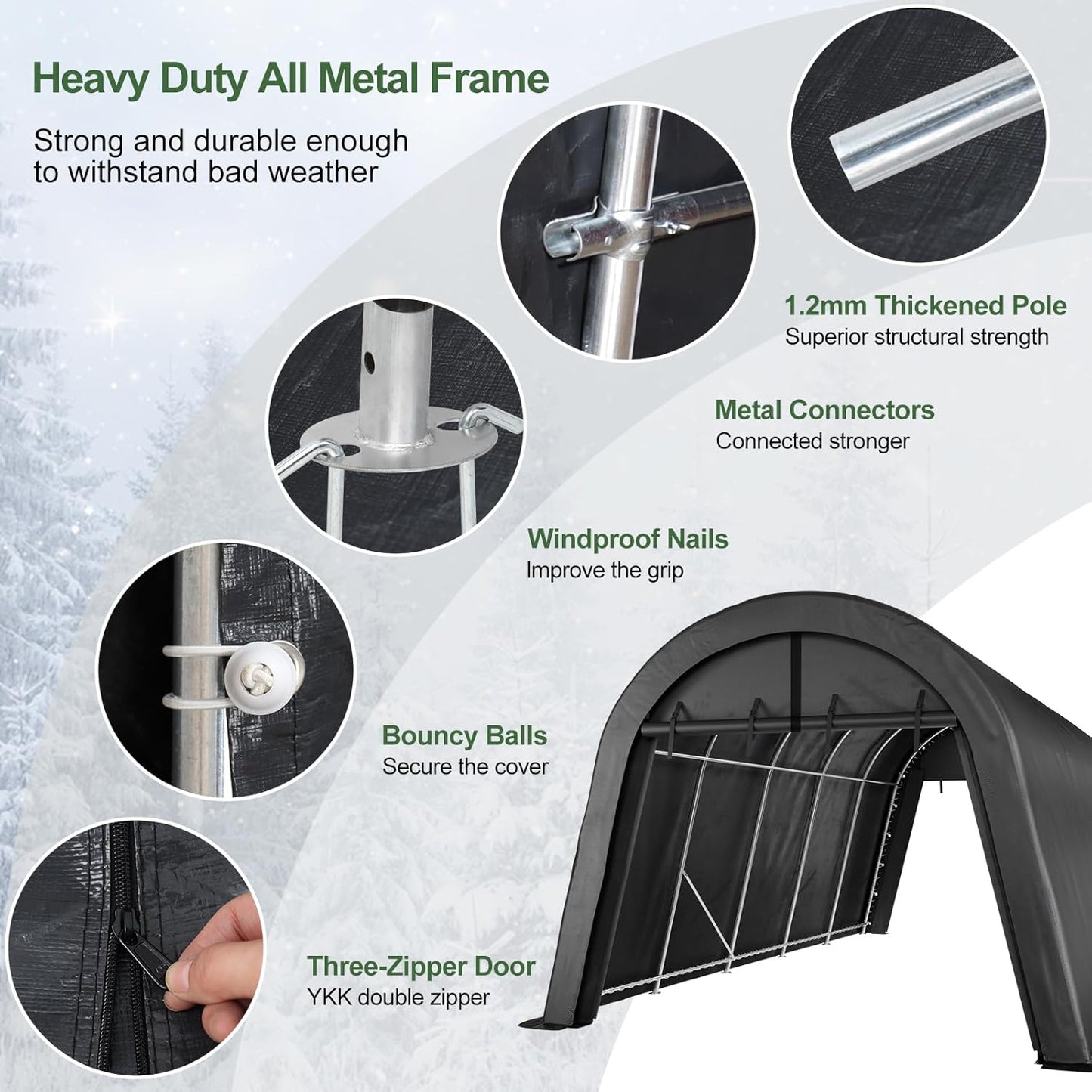 Carport 12x20 ft Heavy Duty, All-Season Waterproof UV Protected Outdoor Car Ports w/Reinforced Metal Frame Roll-up Ventilated Doors,Portable Garage Car Shelter for Boat Truck Motorcycle Yacht