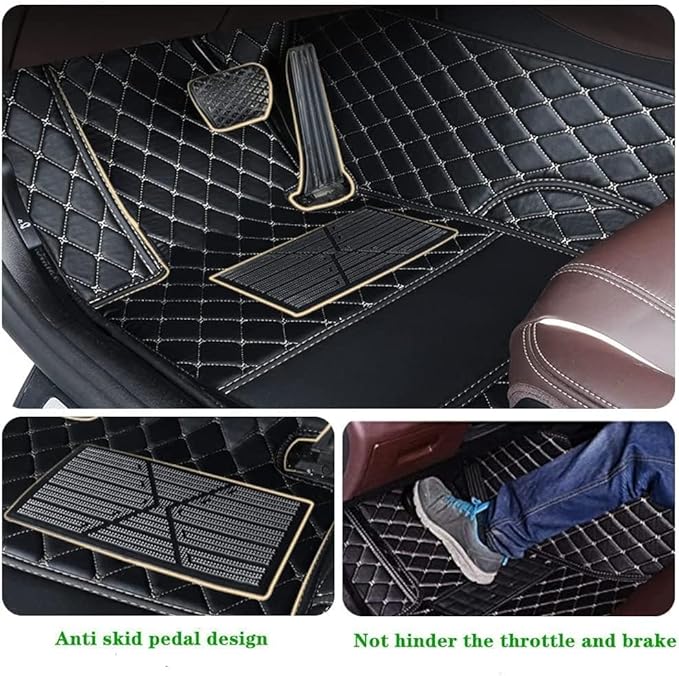 Custom Making Car Floor Mats Protection Pads for 99% Sedan/Coupe/Hatchback/SUV/Pickup Men Women Car Floor Mats Coverage Pads Anti-Slip Leather Floor Lining (Black+White Stripe)