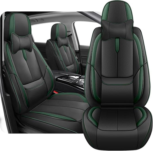 Fit for 98% of Mercedes Benz Car Seat Covers with Headrests, Premium Nappa Leather Seat Cover, Fully Wrapped Protect Modern Style Seat Cover (2-Seat Luxury, Black & Green)