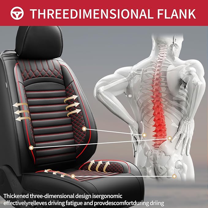 Fit Kona Car Seat Covers for Hyundai Kona 2018-2024 2025 2026 - Upgraded Premium Waterproof & Breathable Leather, Airbag Compatible, All-Weather Seat Cushion Protector(2 Front/Black+Red)