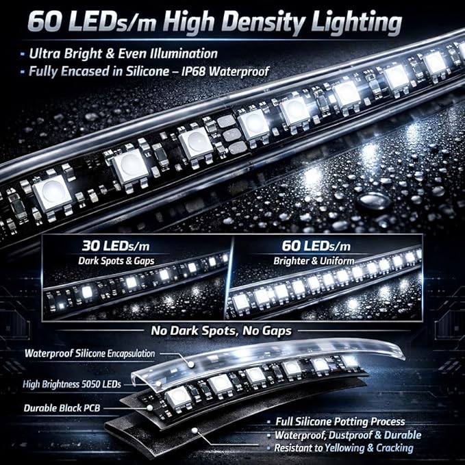 12V Marine Boat LED Light Strip Super Bright, 2 Pack 4FT IP68 Fully Waterproof RV Front Cap Lights, Golf Cart Underglow Roof Lights Strip for Truck ATV UTV SUV Car Pickup Trailer, Cuttable, White