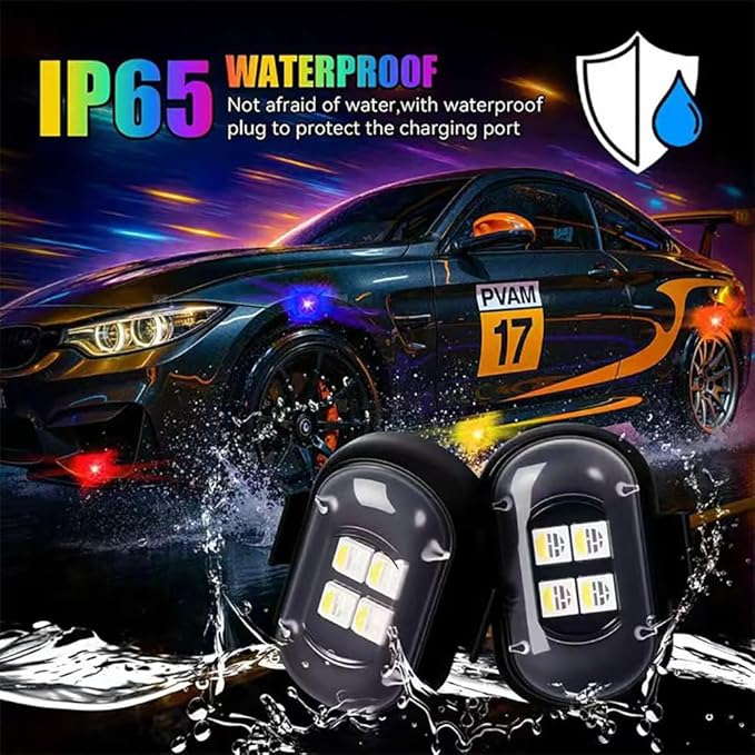 12PCS Upgraded 4LEDs Wireless LED Strobe Lights with Remote Control，High Brightness 8 Colors Type-C Interior Car Lights Anti-Collision Warning Lights for Car Interior Drone Bike Motorcycle