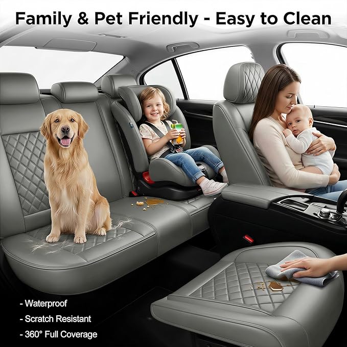 Fit for Santa Cruz Seat Covers Compatible with Hyundai Santa Cruz 2022-2026 - Waterproof Breathable Leather Automotive Seat Cushions Protector,Airbag Compatible,Only 2 Front seat Covers(Gray)