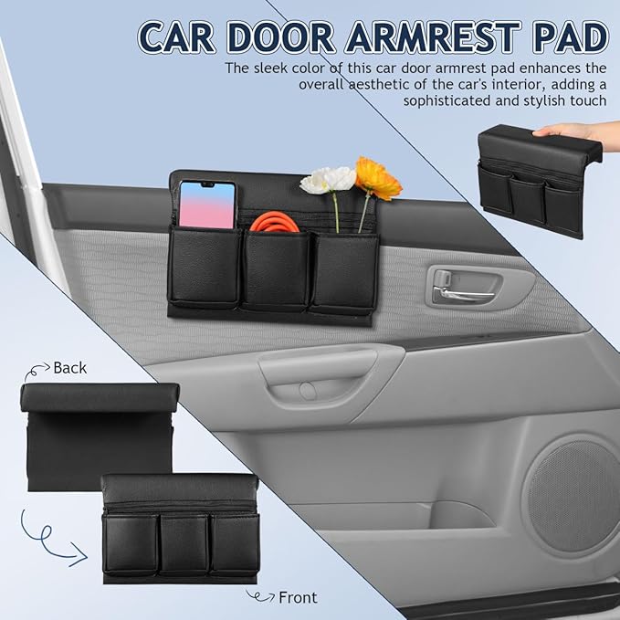 Armrest Pad Organizer, Car Storage Box Auto Side Door Armrest Pad Car Console Side Organizer Arm Rest for Accessory Universal s Leather