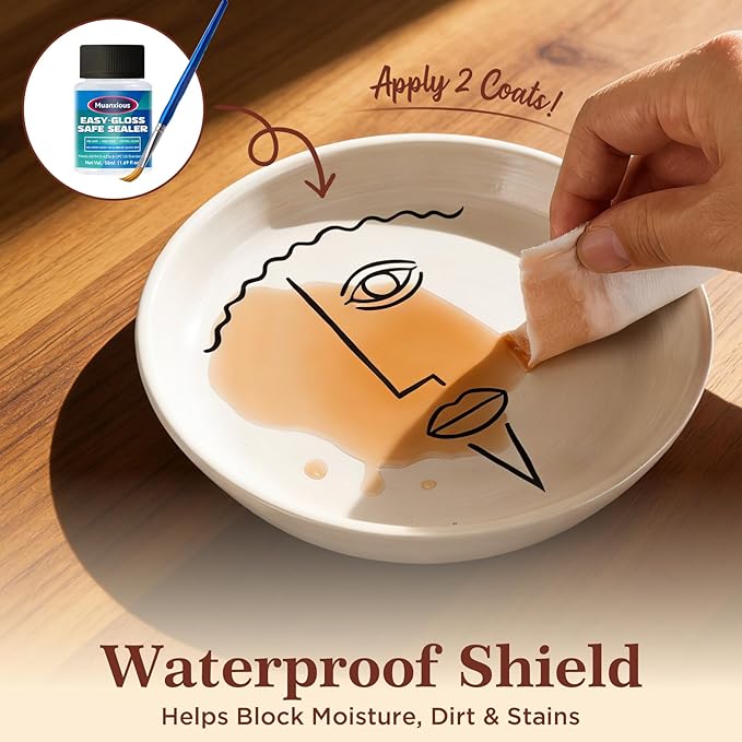 Muanxious Air Dry Clay Glaze — No-Tack High Gloss Waterproof Clear Varnish & Sealant, ASTM D-4236, Low Odor, Anti-Yellowing, 100ml (3.38 fl oz)