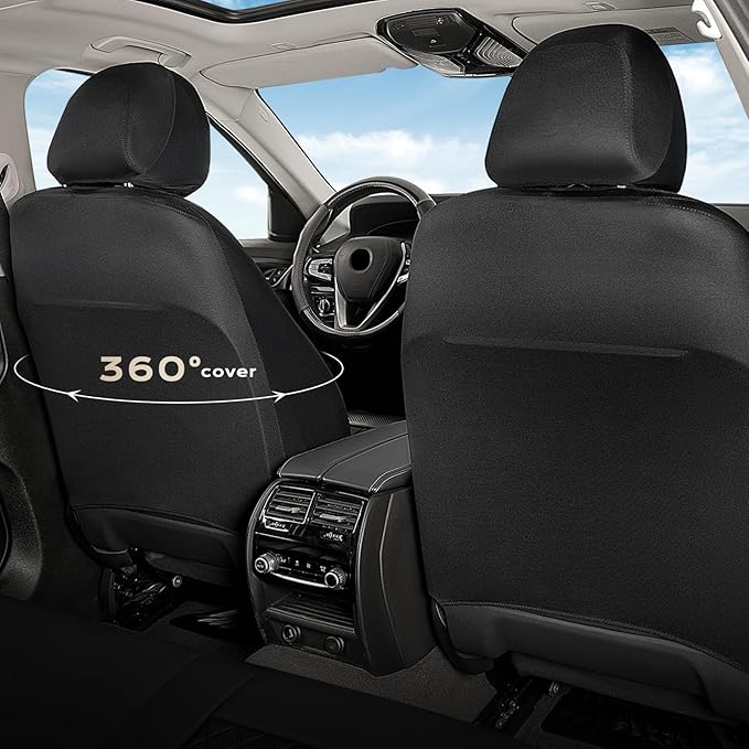 Coverado Front Seat Covers, Black Leather Car Seat Covers 2-Pack, Waterproof Car Seat Protectors, Automotive Seat Covers, Driver Seat Covers Universal Car Seat Cushions Fit for Most Sedan, SUV, Truck