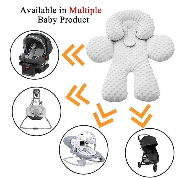 Pro Goleem Infant Car Seat Head Neck Body Support, Ultra-Soft Minky and Microfiber Newborn Car Seat Strap Pads, Perfect for CarSeat, Stroller, 2-in-1 Reversible, for Boys and Girls, Gray