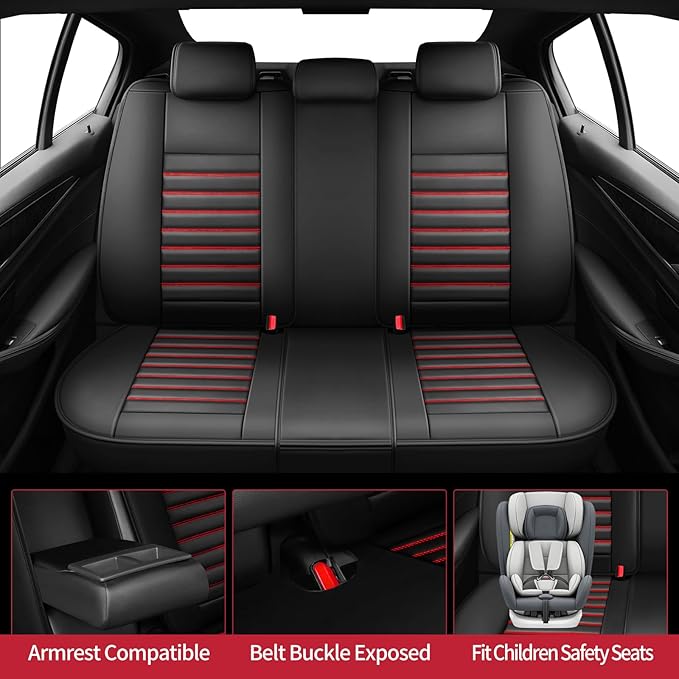 Fit CRV Car Seat Covers for Honda CR-V 2013-2024 2025 2026 - Upgraded Premium Waterproof & Breathable Leather, Airbag Compatible, All-Weather Seat Cushion Protector (Full Set, Black+Red)
