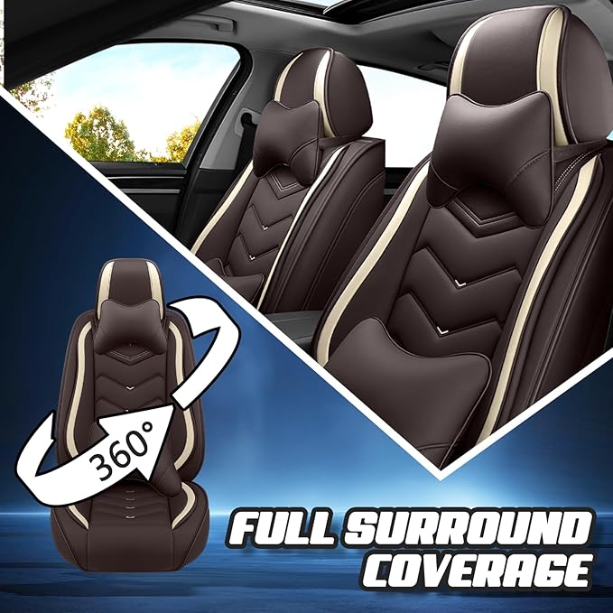 Car Seat Covers for Fiat 500 2012-2019, Premium Nappa Leather Car Seat Cover, Stylish Sport Seat Covers， Automobile Seat Cover Sets.(Luxury 5 Seats/Coffee Color)