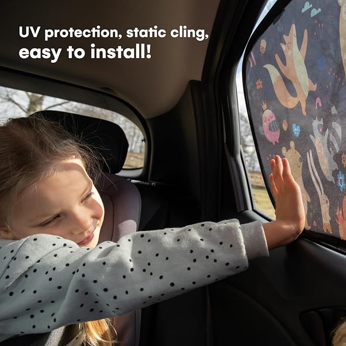 Enovoe 2 Pack Animals Cartoon Car Window Sun Shades for Kids - 21x14 Inches - Baby Sun Shades - Glare and UV Rays Protection Car Window Shades, Suitable for SUVs, Minivans and Full Size Cars