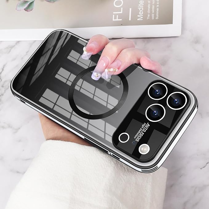 Guppy Compatible with iPhone 17 Pro Max Magnetic Case, with Full Camera Lens Protector [Compatible with MagSafe] Scratch Resistant Gradient Glass Back Cover Phone Case-Black