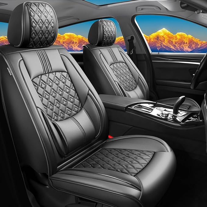Fit Prius Car Seat Covers for Toyota Prius 2001-2024 2025 2026 - Upgraded Premium Waterproof & Breathable Leather, Airbag Compatible, All-Weather Seat Cushion Protector (Full Set, Black)