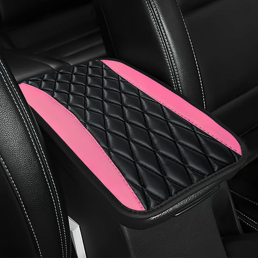 Car Center Console Cushion Pad, 12.72"×7.52" Leather Waterproof Auto Armrest Seat Box Protector, Car Center Console Cover, Universal Interior Decor Car Accessories for SUV Truck (Pink)