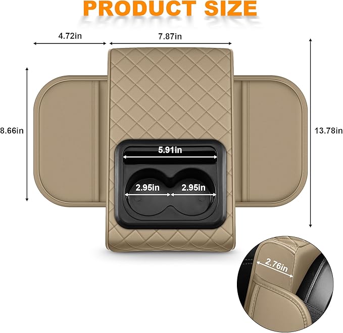 Armrest Cover for Car Fit for Jeep Grand Cherokee - Center Console Cover with Cup Holders and 2 Storage Pockets(Beige)