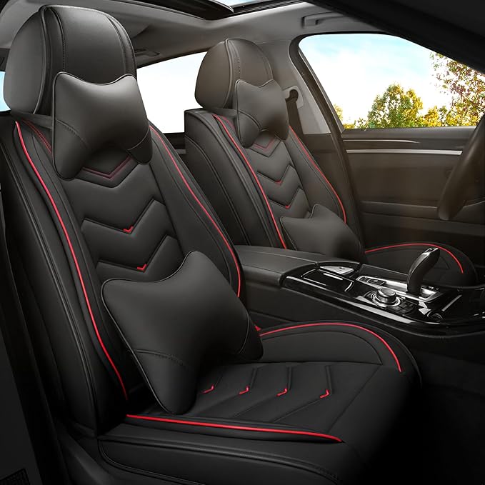 Car Seat Covers for KIA Sedona 2003-2021, Premium Nappa Leather Car Seat Cover, Stylish Sport Seat Covers， Automobile Seat Cover Sets.(Luxury 2 Seats/Black)