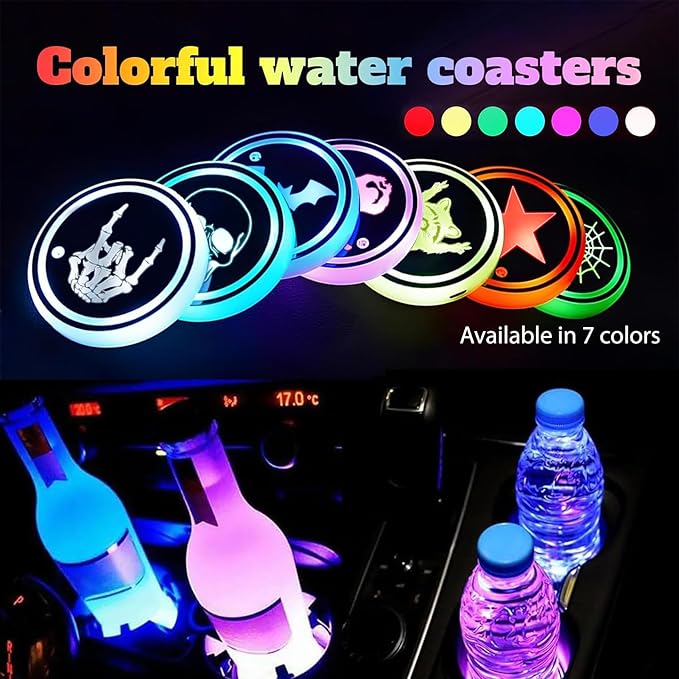 Bigfoot LED Cup Holder Lights for Car,2Pcs LED Light Up Cup Holder Coasters with USB Charging 7 Colors,Waterproof Interior Atmosphere Lamp,Car Decor Accessories Sasquatch Gifts for Women Men