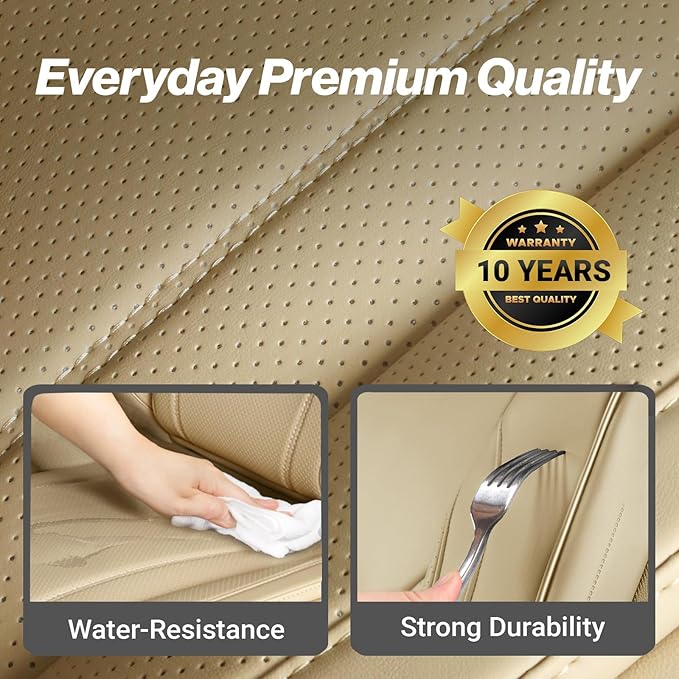 Coverland Custom Fit Car Seat Covers for Car Compatible with [2021-2026 Kia K5, 2000-2010 Kia Optima] Premium Water Resistant Leather Non-Slip Interior Protector [Full Set Beige - Size Chart X70]
