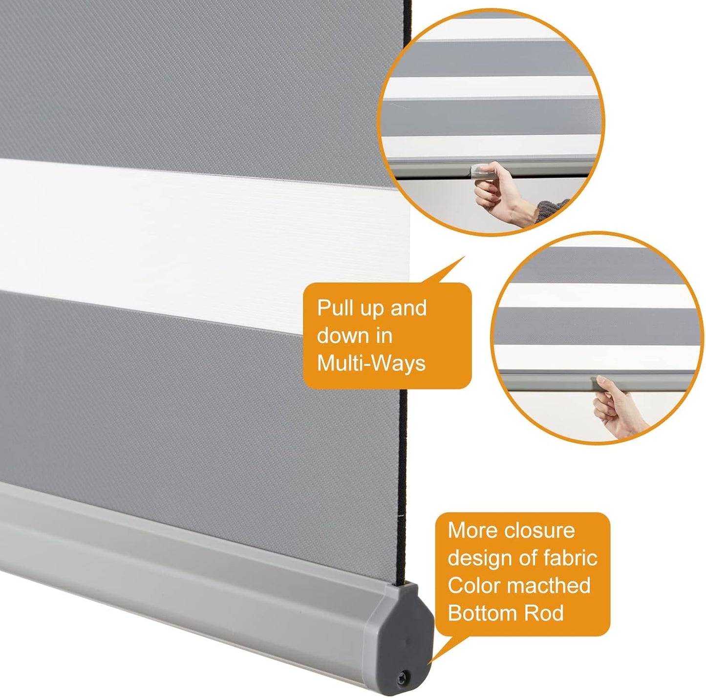 Persilux Cordless Zebra Blinds for Windows (70" W X 47" H, Grey) Free-Stop Windows Shades Dual Layer Light Control for Day and Night, Light Filtering Sheer Shades for Home, Easy to Install