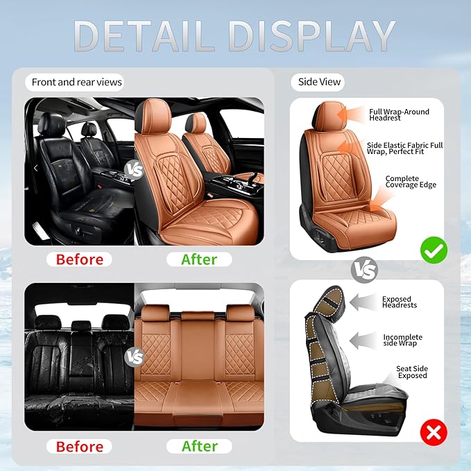 Fit HRV Car Seat Covers Compatible with Honda HRV 2016-2025 2026, Premium Leather Breathable, Wear Resistant, Airbag Compatible, All-Weather Protection & Full Coverage, 2 Front Seat Brown