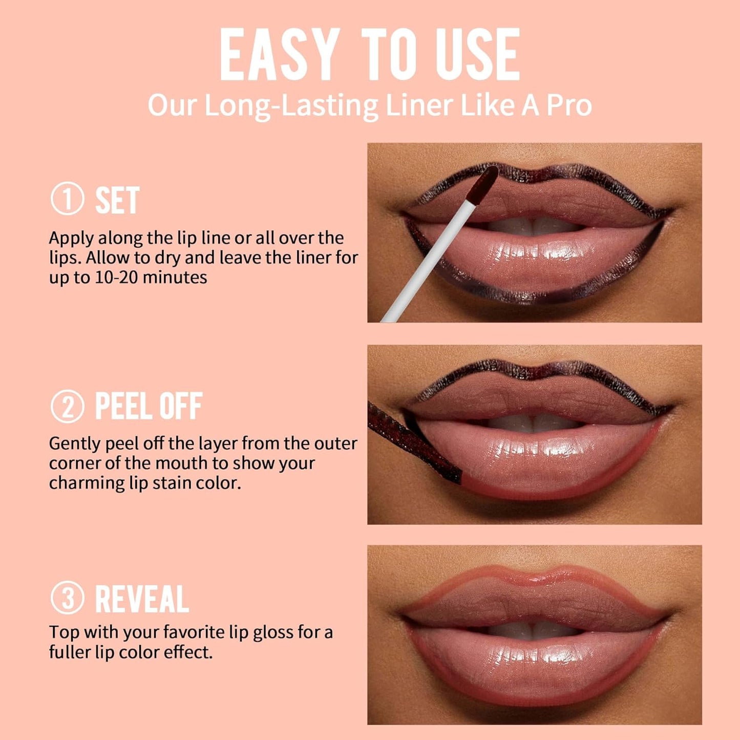 iMethod Lip Stain - Lip Liner Stain, Lip Stain Peel Off with Tweezer, Long Lasting Natural, Waterproof, Easy to Use, Stay On All Day, PLUMPED