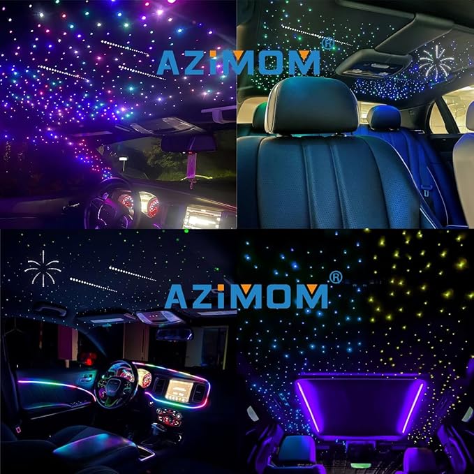 AZIMOM Dual Color Mixed860pcs 13.1ft Twinkle Fiber Optic Starlight Headliner+ Pure White Meteor 240pcs Shooting Star, Sound Mode APP& Remote Control 2 in 1 Starlight Meteor Kits for Car Home Ceiling